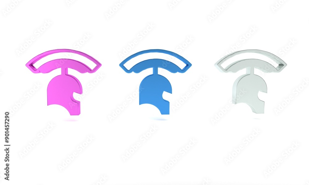 Colorful Roman army helmet icon isolated on white background. Minimalism concept. 3D render illustration Colorful Roman army helmet icon isolated on white background. Minimalism concept. 3D render illustration