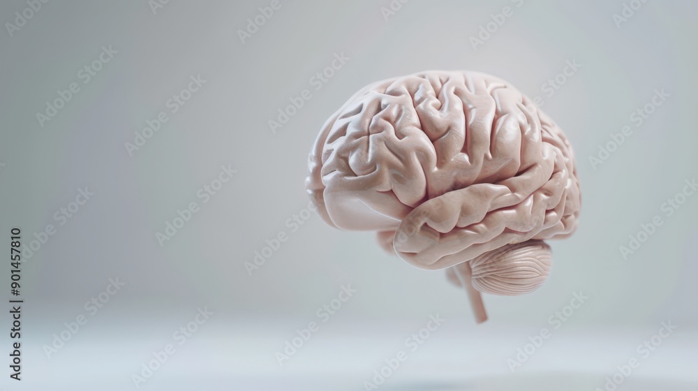 A brain is shown in a 3D model, with a white background A brain is shown in a 3D model, with a white background