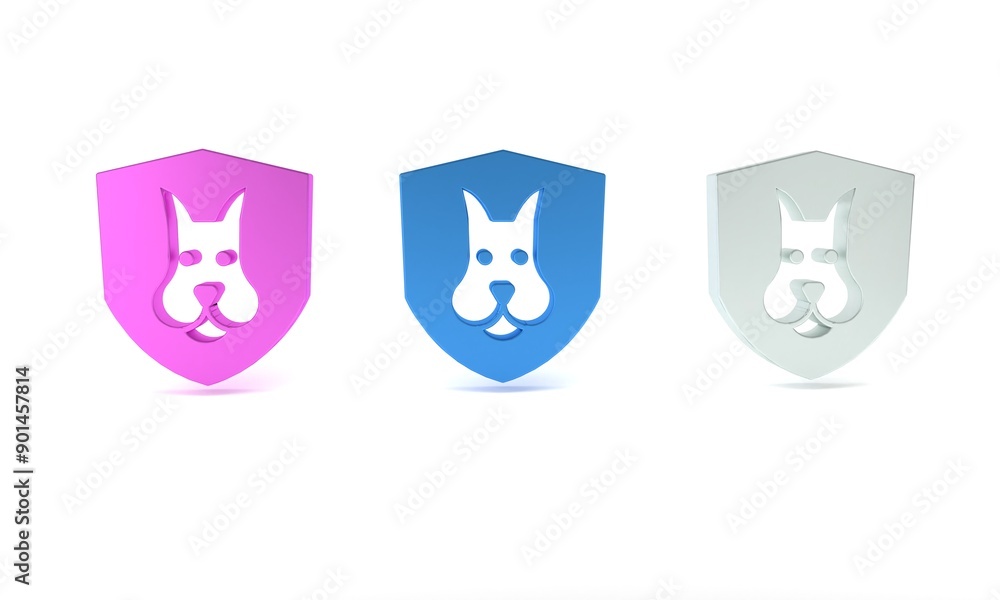 Colorful Animal health insurance icon isolated on white background. Pet protection concept. Dog or cat paw print. Minimalism concept. 3D render illustration Colorful Animal health insurance icon isolated on white background. Pet protection concept. Dog or cat paw print. Minimalism concept. 3D render illustration