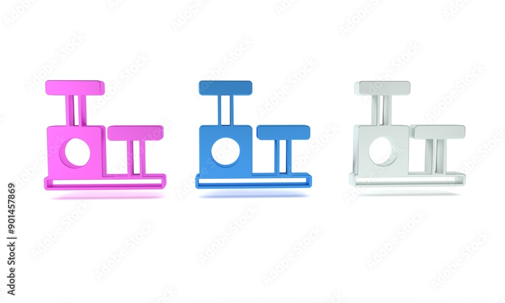 Colorful Cat scratching post with toy icon isolated on white background. Minimalism concept. 3D render illustration Colorful Cat scratching post with toy icon isolated on white background. Minimalism concept. 3D render illustration