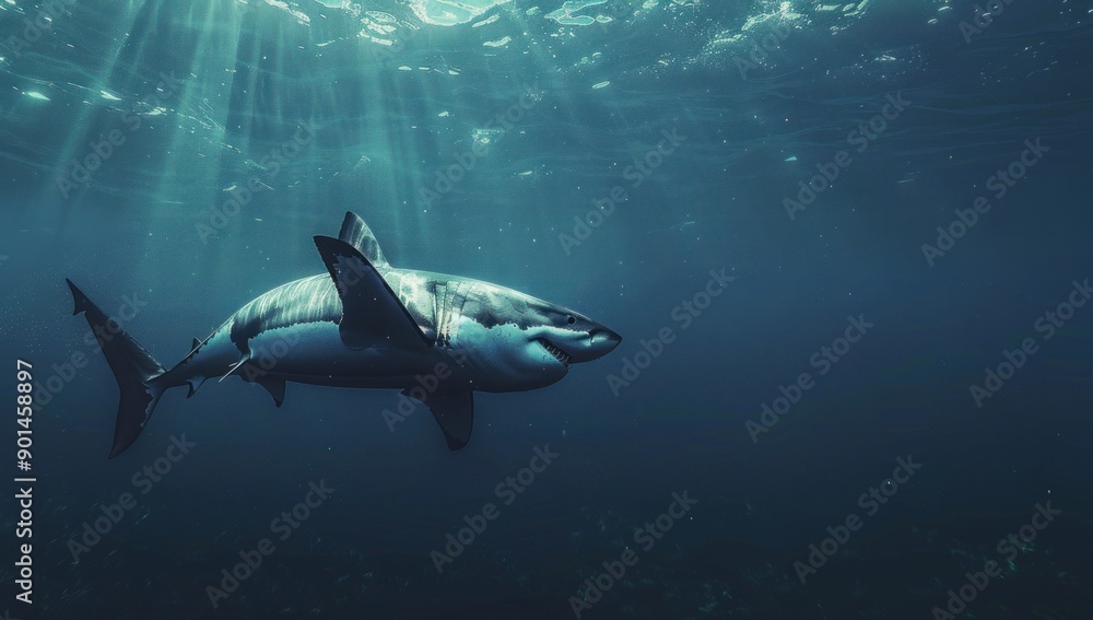Fototapeta premium Great White Shark in the Deep Blue