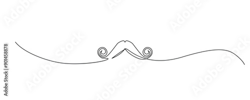 One Line Mustache Icon, Monoline Mustaches Symbol, Continuous Whiskers Silhouette, Mustache Endless Shape, Men Fashion Vector Illustration