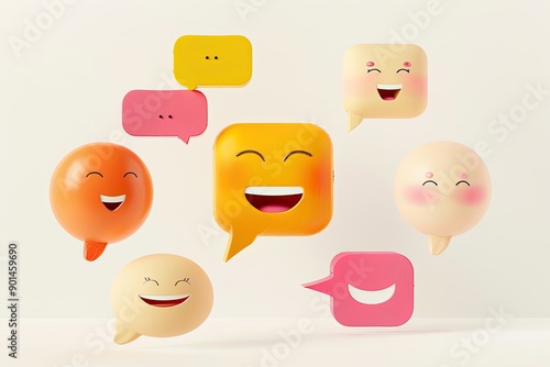 Bright Emoji Faces on White Background photo