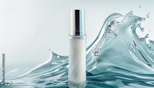 Elegant Skincare Bottle with Water Waves photo