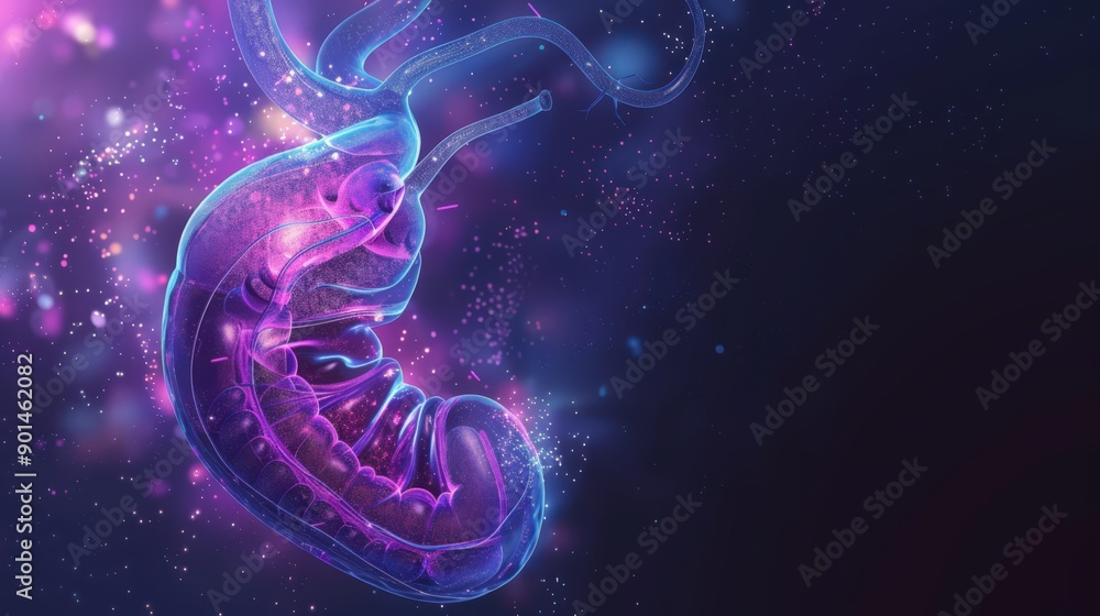 A purple and blue image of a fetus A purple and blue image of a fetus