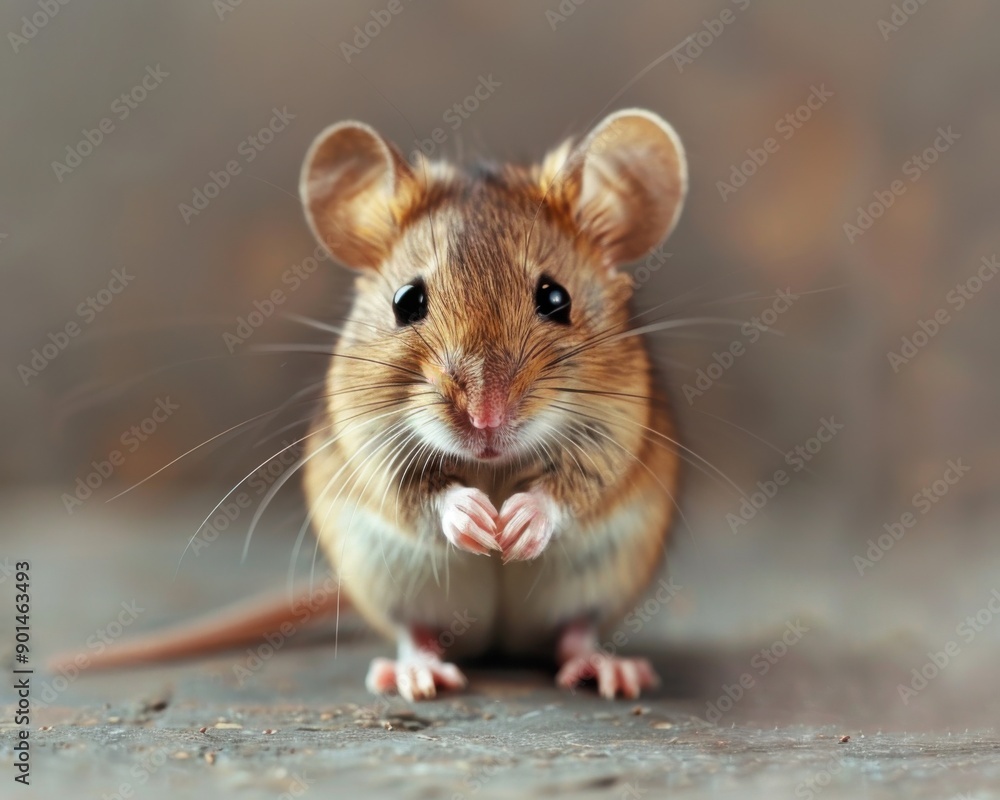House Mouse Curiously Standing - Closeup of Cute Domestic Animal with Front Feet House Mouse Curiously Standing - Closeup of Cute Domestic Animal with Front Feet