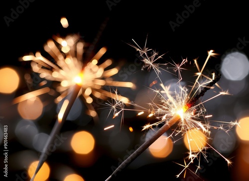 Sparklers Burning at Night