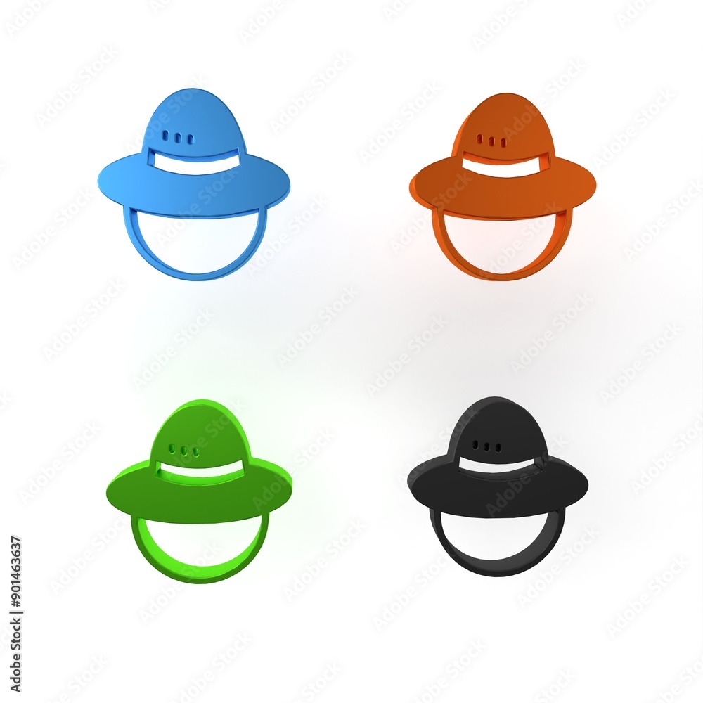 Fototapeta premium Colorful Camping hat icon isolated on white background. Beach hat panama. Explorer travelers hat for hunting, hiking, tourism. Minimalism concept. 3D render illustration
