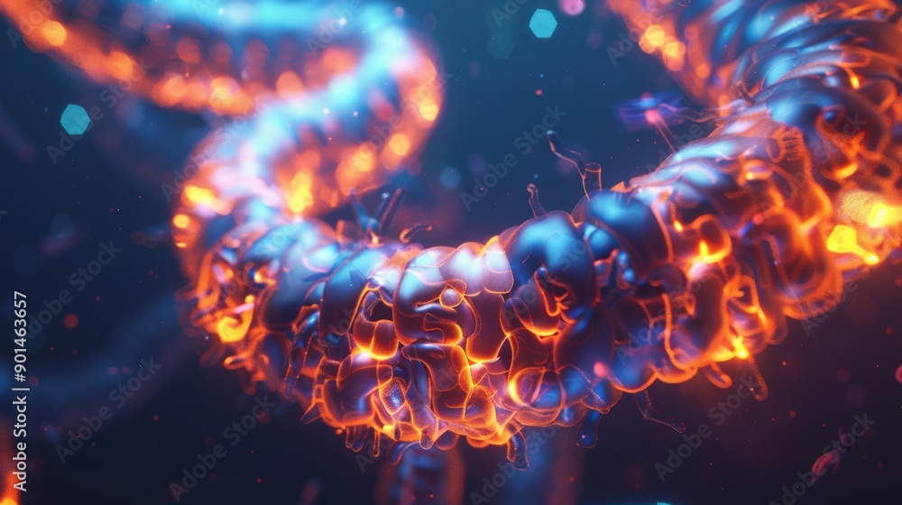 A glowing, twisted, and twisted piece of string with a blue and orange hue A glowing, twisted, and twisted piece of string with a blue and orange hue