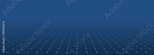 Blue background with white perspective grid lines creating a square pattern. Template platform for technology, user interface, industry, science, blueprint, or infographic concept. Vector illustration