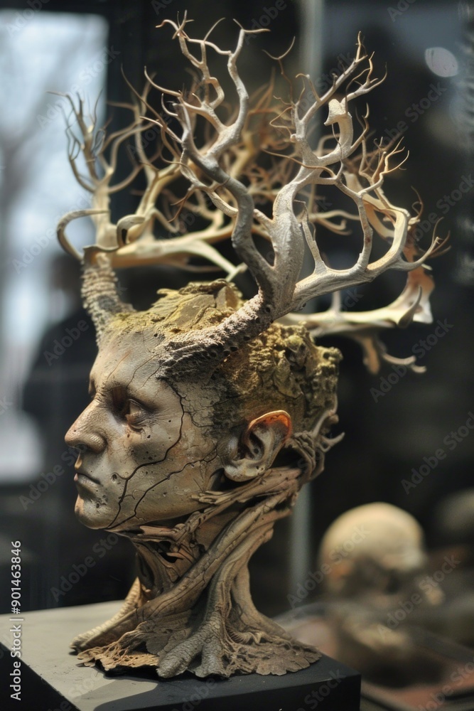 Obraz premium A sculpture of a woman's head with tree branches on it