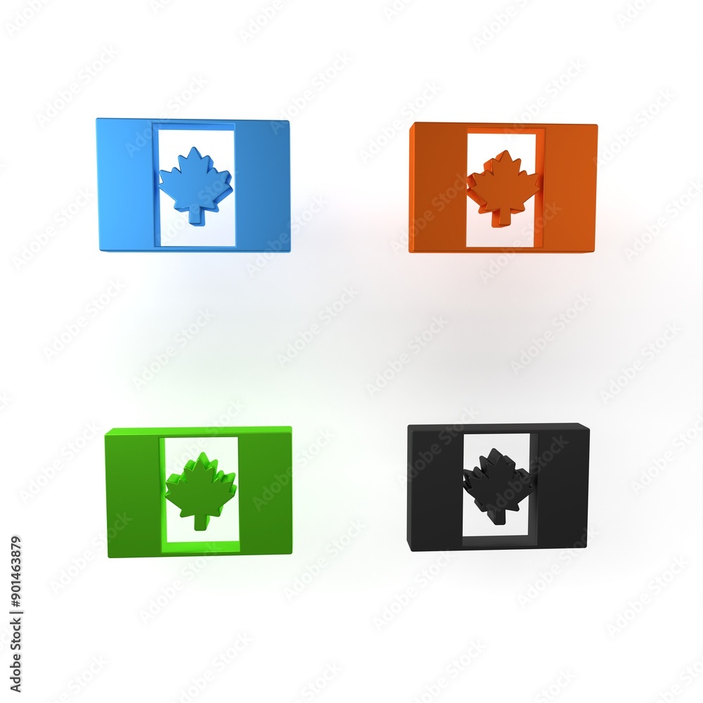 Colorful Flag of Canada icon isolated on white background. North America country flag on flagpole. Minimalism concept. 3D render illustration Colorful Flag of Canada icon isolated on white background. North America country flag on flagpole. Minimalism concept. 3D render illustration