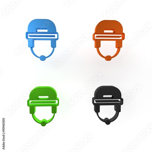 Colorful Hockey helmet icon isolated on white background. Minimalism concept. 3D render illustration photo