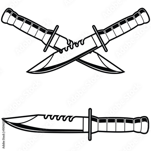 illustration of daggers. Crossed combat knife, military knife
