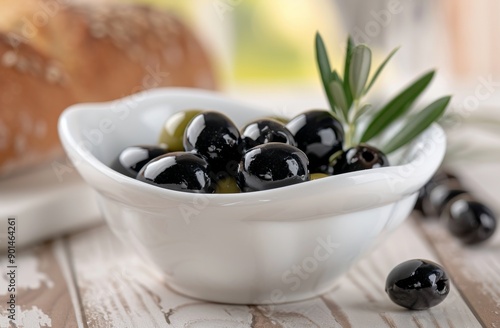 Black Olives in White Bowl