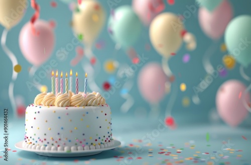 Birthday Cake With Confetti And Balloons