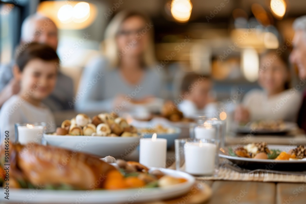 Family Dinner Table With Roasted Turkey Family Dinner Table With Roasted Turkey