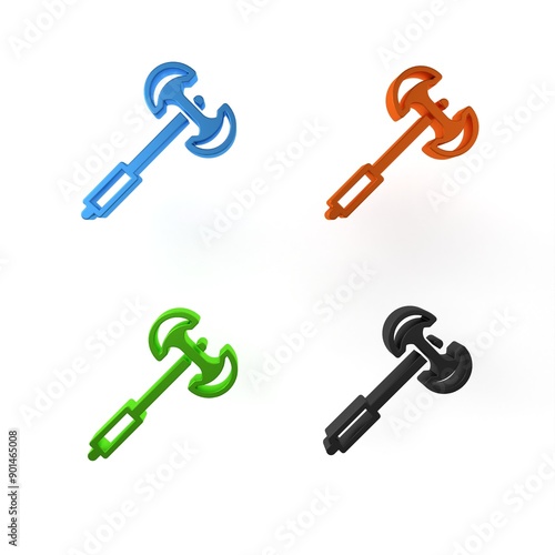 Colorful Medieval poleaxe icon isolated on white background. Minimalism concept. 3D render illustration photo