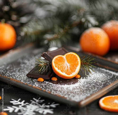 Chocolate and Tangerines With Snowfall