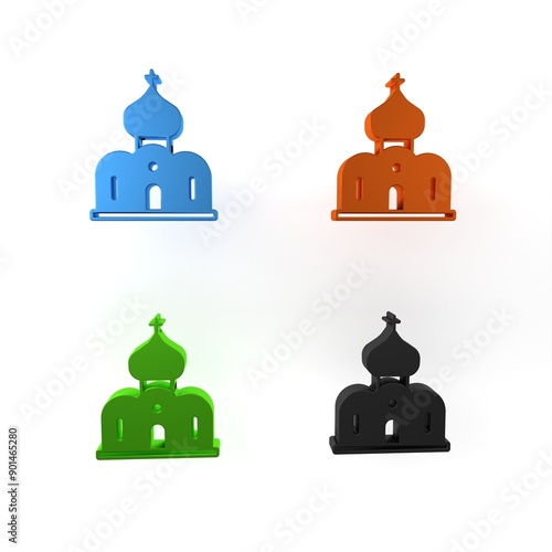 Colorful Church building icon isolated on white background. Christian Church. Religion of church. Minimalism concept. 3D render illustration