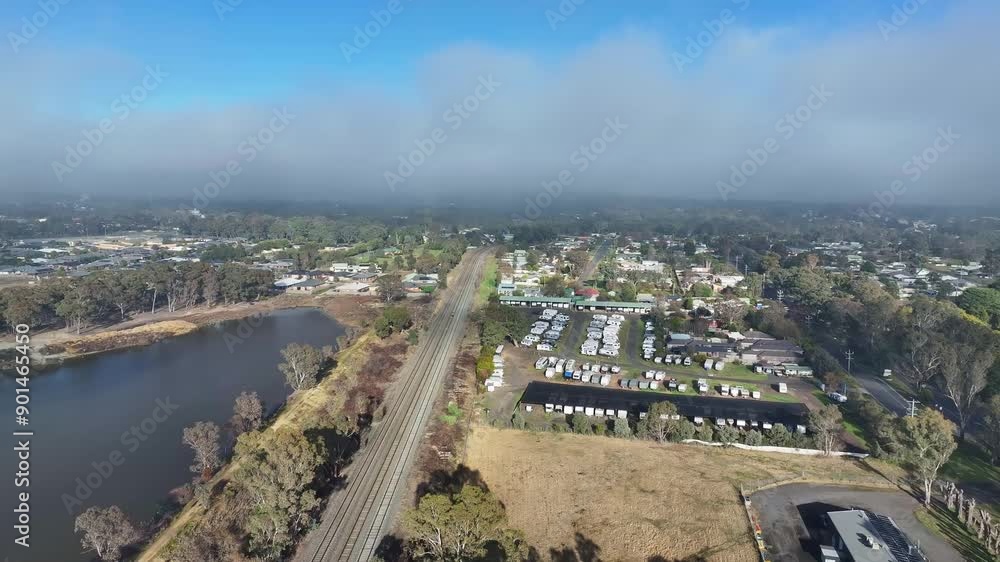 Aerial reveal of a large caravan storage business Aerial reveal of a large caravan storage business