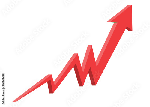 3D red business arrow graph going up volatile market graph