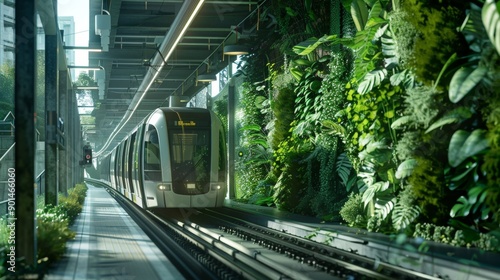 Green Transit EcoFriendly Train in Urban Oasis with RealTime Traffic Updates