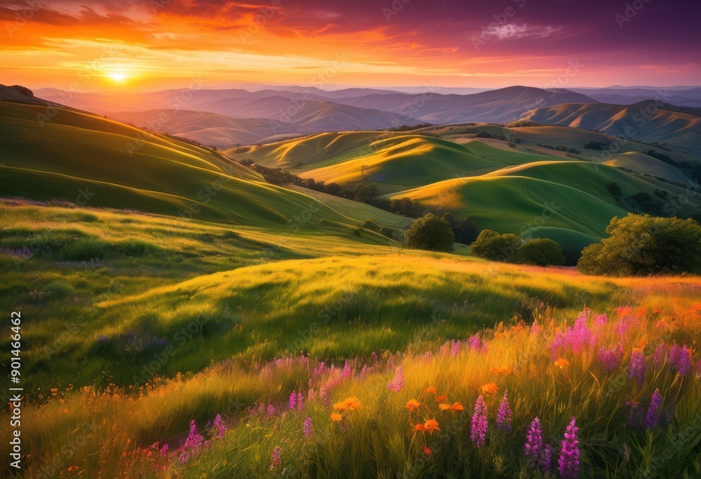 vibrant sunset casting golden hues over rolling green hills majestic sky, landscape, nature, scenery, evening, twilight, horizon, glow, clouds, silhouette vibrant sunset casting golden hues over rolling green hills majestic sky, landscape, nature, scenery, evening, twilight, horizon, glow, clouds, silhouette