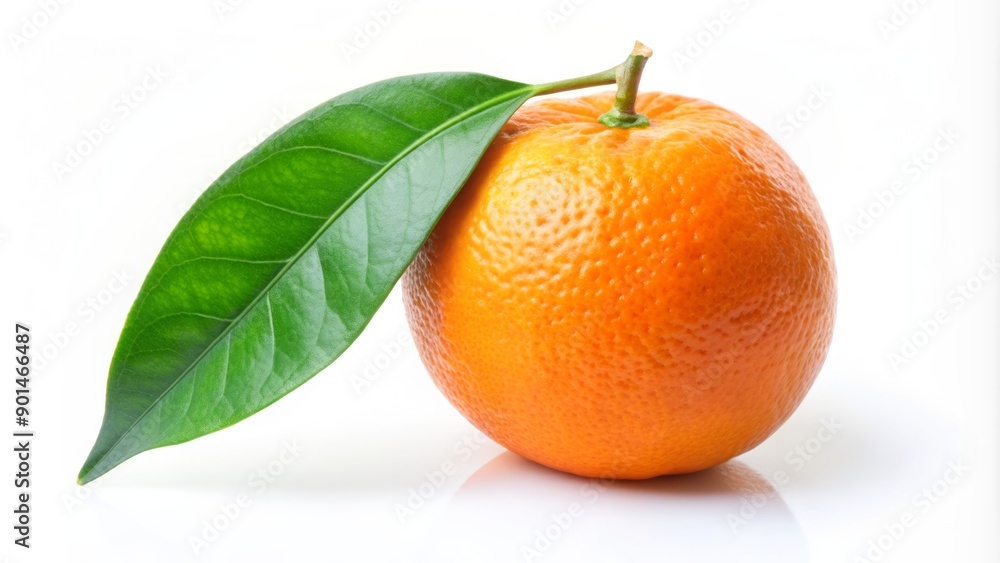 Vibrant orange fruit with lush green leaves isolated on a pristine white background, showcasing the fruit's texture and natural beauty in a simplistic setting. Vibrant orange fruit with lush green leaves isolated on a pristine white background, showcasing the fruit's texture and natural beauty in a simplistic setting.