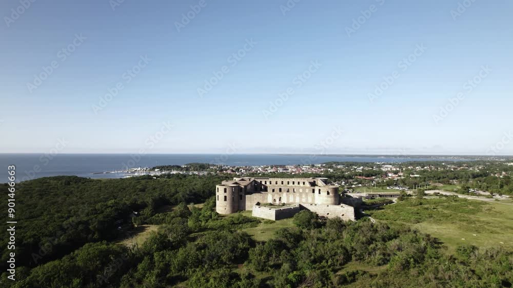 Fly over Borgholm castle, Borgholm in the background Fly over Borgholm castle, Borgholm in the background