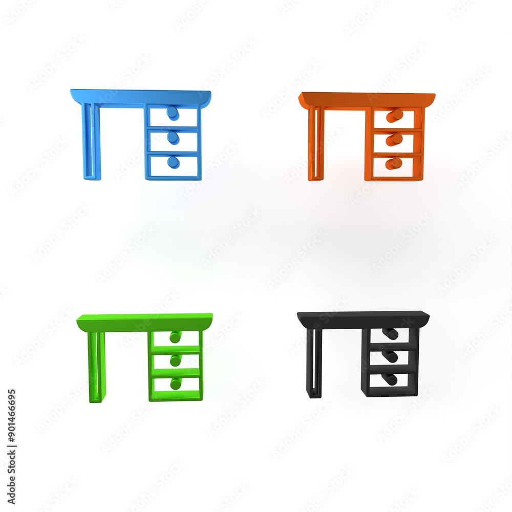Fototapeta premium Colorful Office desk icon isolated on white background. Minimalism concept. 3D render illustration