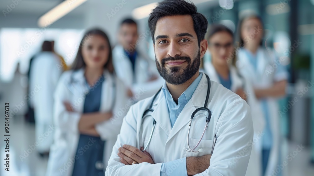 medical leadership, assured indian doctor in white coat, guiding a team of medical professionals with confidence and empathy, to deliver top-notch patient care and results medical leadership, assured indian doctor in white coat, guiding a team of medical professionals with confidence and empathy, to deliver top-notch patient care and results