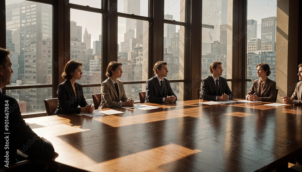 silhouette of senior executives meeting at the table in front of the window. silhouette of senior executives meeting at the table in front of the window.