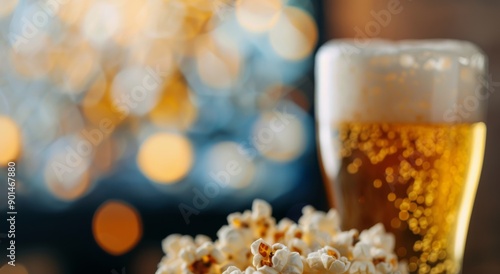 Beer And Popcorn In Front Of TV