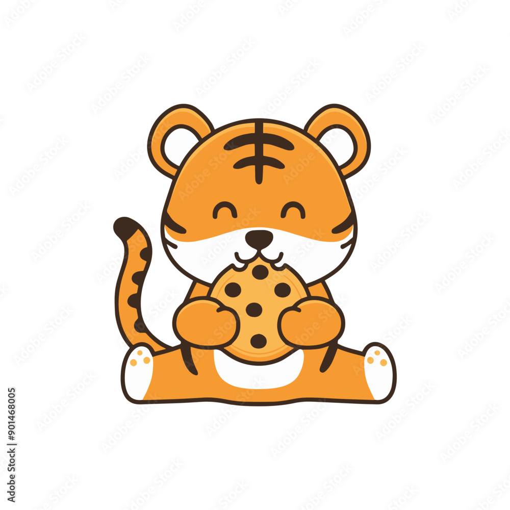 Obraz premium Simple illustration of cute tiger eating a cookie