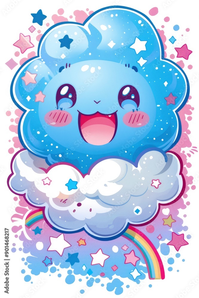 Cute Cartoon Cloud with Rainbow and Stars Cute Cartoon Cloud with Rainbow and Stars