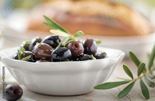 Black Olives in White Bowl