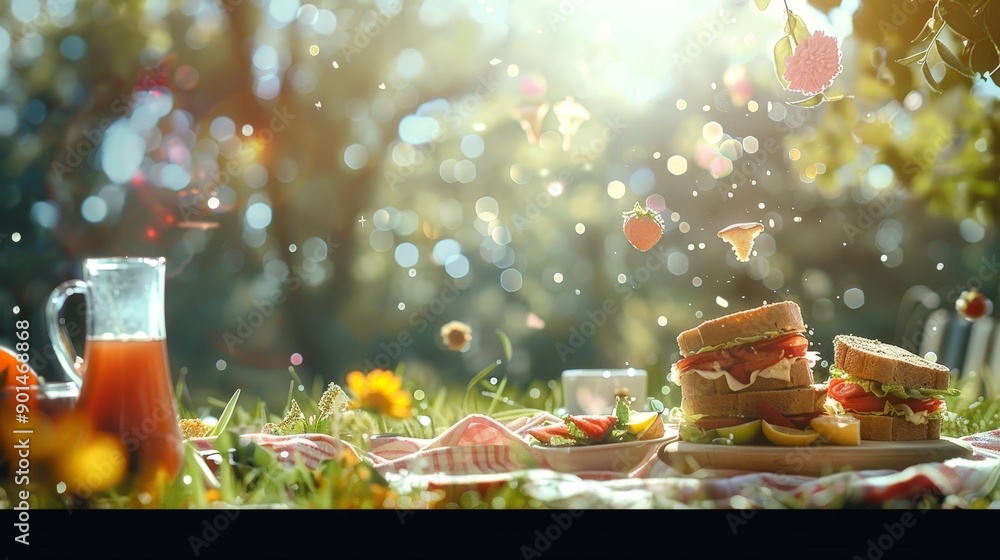 Write about a magical picnic where sandwiches and snacks float gently in the air. Write about a magical picnic where sandwiches and snacks float gently in the air.