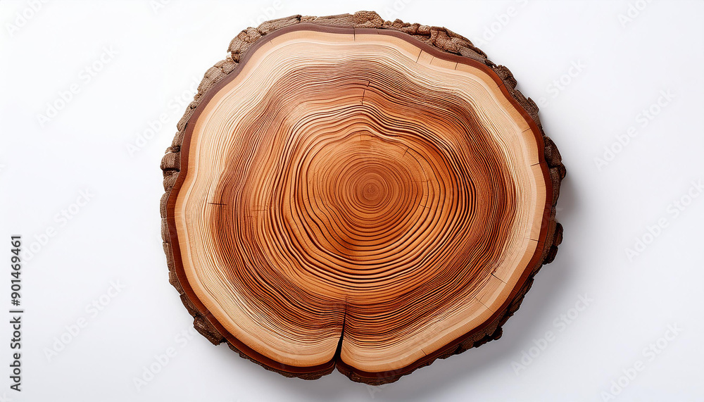 Piece of wood in cross section with texture pattern isolated on white background. Natural material Piece of wood in cross section with texture pattern isolated on white background. Natural material
