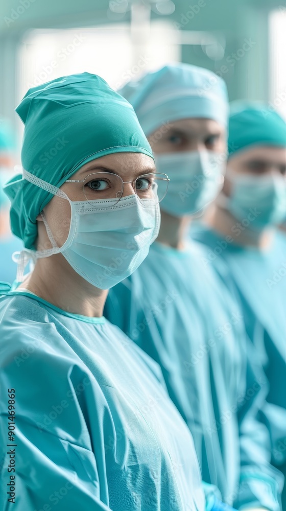 focused and confident medical team of surgeons in operating room wearing scrubs and masks, ready for surgery, healthcare professional, medical staff, hospital focused and confident medical team of surgeons in operating room wearing scrubs and masks, ready for surgery, healthcare professional, medical staff, hospital