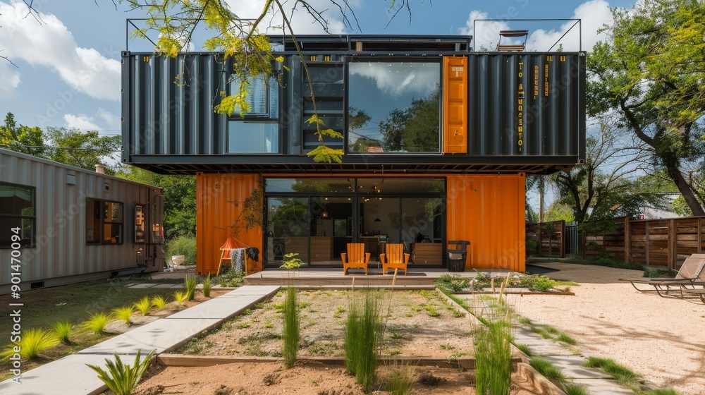 Write about the adaptive reuse of shipping containers in constructing a small container house. Write about the adaptive reuse of shipping containers in constructing a small container house.