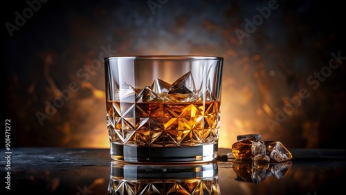 Luxurious whiskey fills a delicate glass, showcasing rich amber hues and velvety textures against a crystal-clear transparent background, evoking sophistication and indulgence. photo