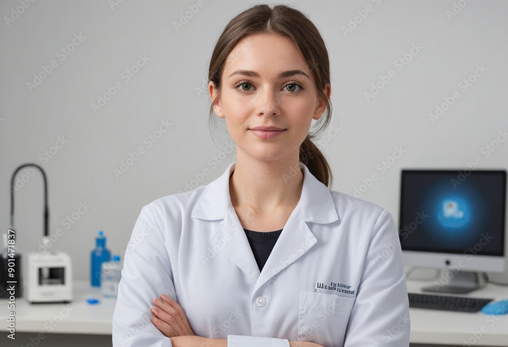 Portrait view of a regular Clinical Laboratory Technician , candid, social media, avatar image, plain solid background