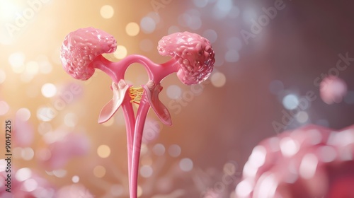 A pink and white image of a brain with a pink stem