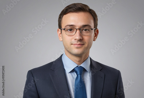 Portrait view of a regular Economist , candid, social media, avatar image, plain solid background