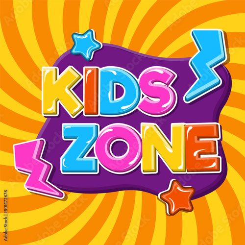 Kids zone banner for children area playground or playroom, vector cartoon yellow background