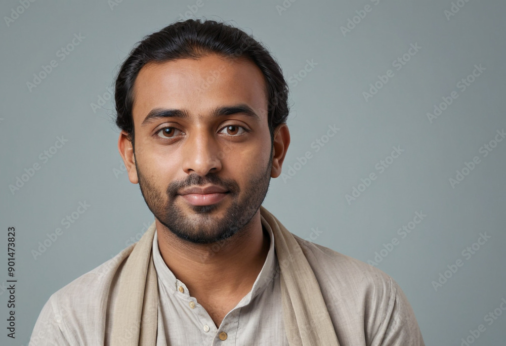 Portrait view of a regular Pujari , candid, social media, avatar image, plain solid background Portrait view of a regular Pujari , candid, social media, avatar image, plain solid background