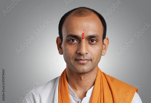 Portrait view of a regular Acharya , candid, social media, avatar image, plain solid background photo