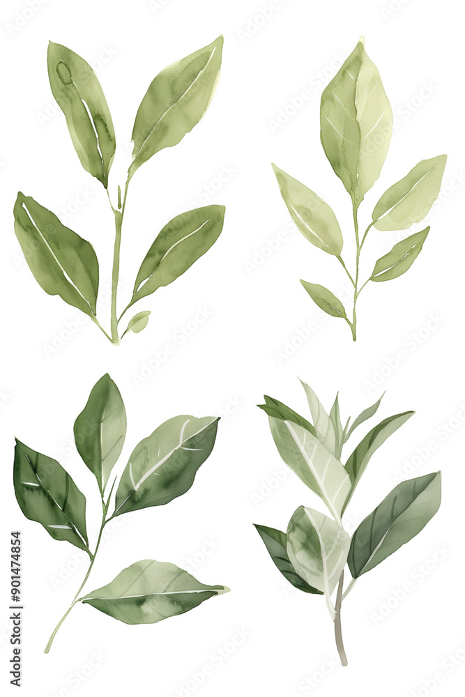 Vibrant Leaf Branch Illustration with Detailed Veins and Textured Green Leaves Vibrant Leaf Branch Illustration with Detailed Veins and Textured Green Leaves