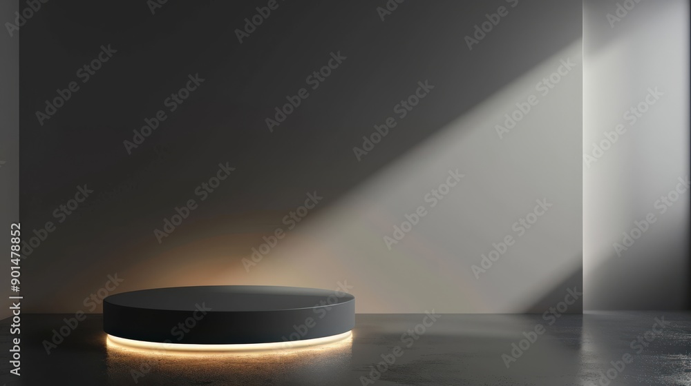 A black pedestal with a light shining on it A black pedestal with a light shining on it